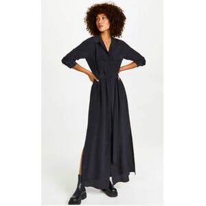 L’Agence Cameron Silk Long Shirt Dress Black XS